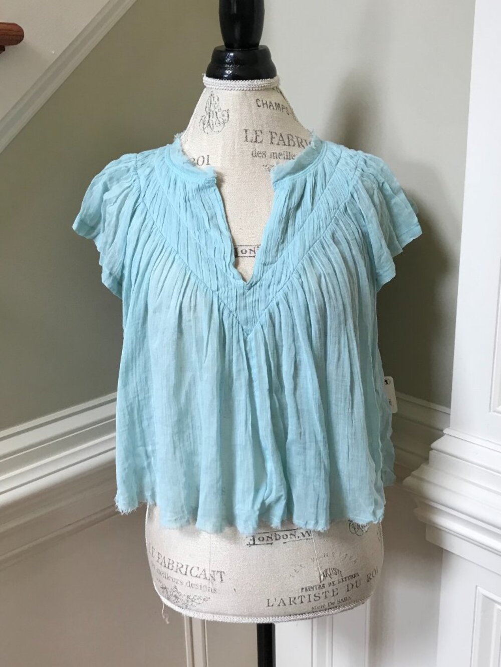 NWT Free People FP1 Padma Top Shirt Blouse Womens Small Blue Turquoise V-Neck